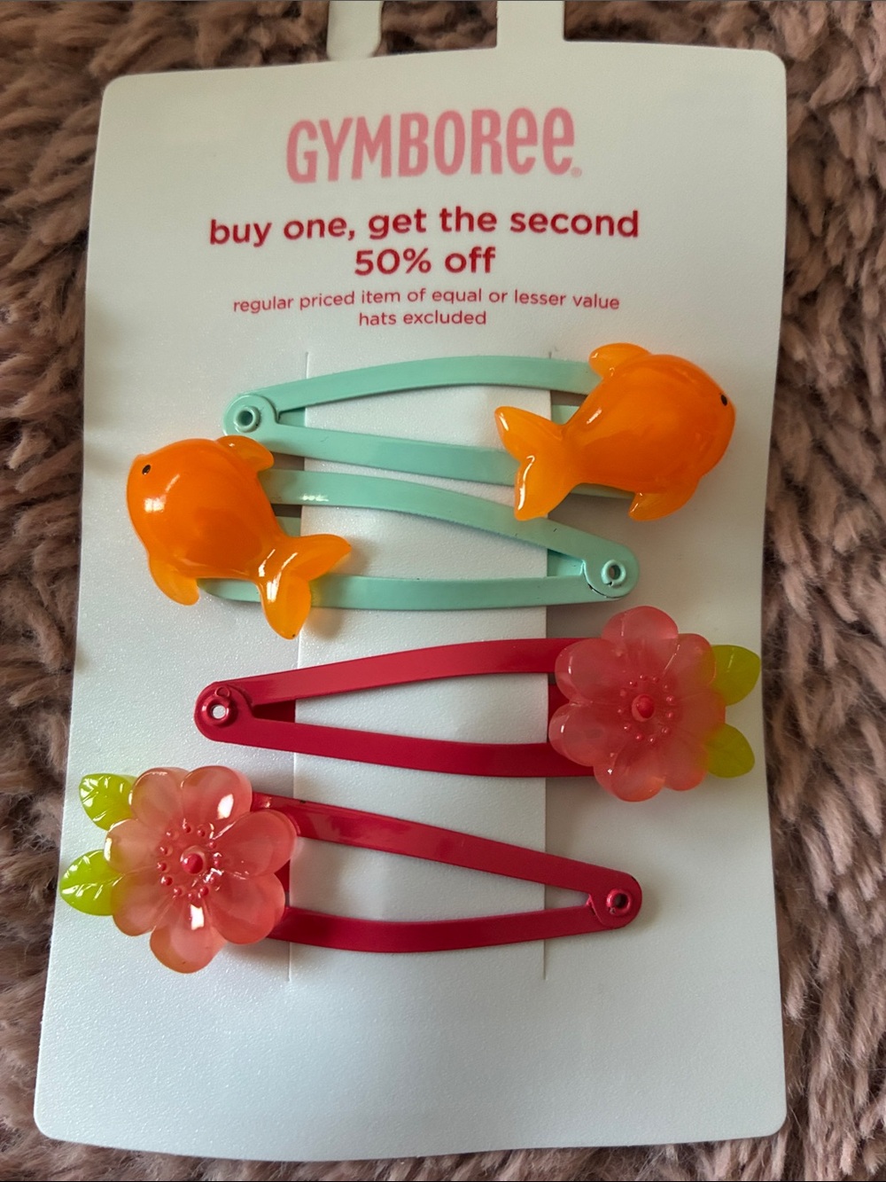 Gymboree Orange Fish & Pink Flower Hair Clips with Mint and Lime Accents